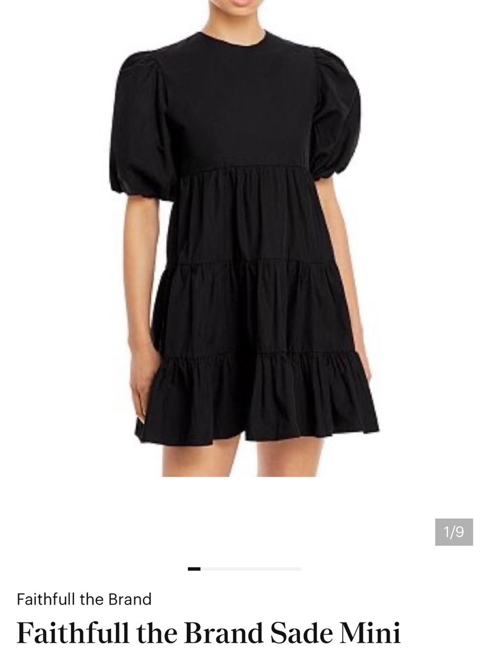 Faithfull the Brand Black Tiered Puff-Sleeve Mini Dress